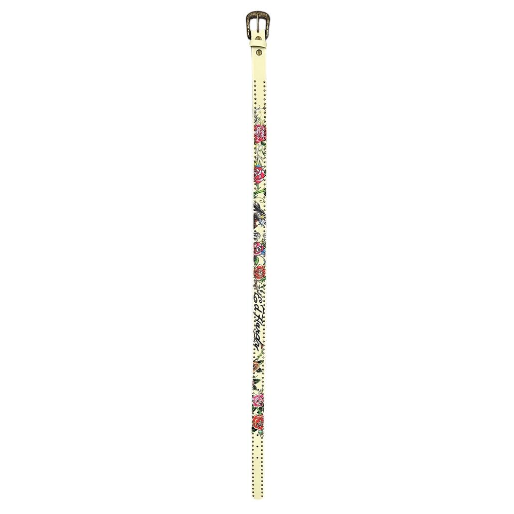 Ed Hardy Women's Rivet Studded Printed Cream Belt - Picture 5 of 5